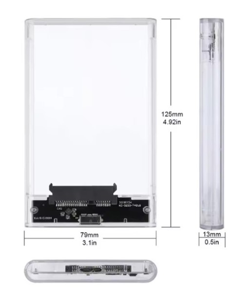 Cofre disco duro externo transparente de 2,5 pulgadas USB 3,0