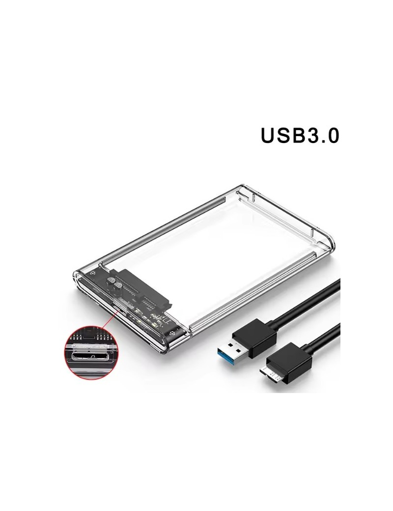 Cofre disco duro externo transparente de 2,5 pulgadas USB 3,0